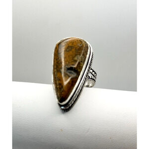Vintage Copper Jasper .925 Stone Ring Sz 9 - 17.21 Grams Stone 1.5" Long
